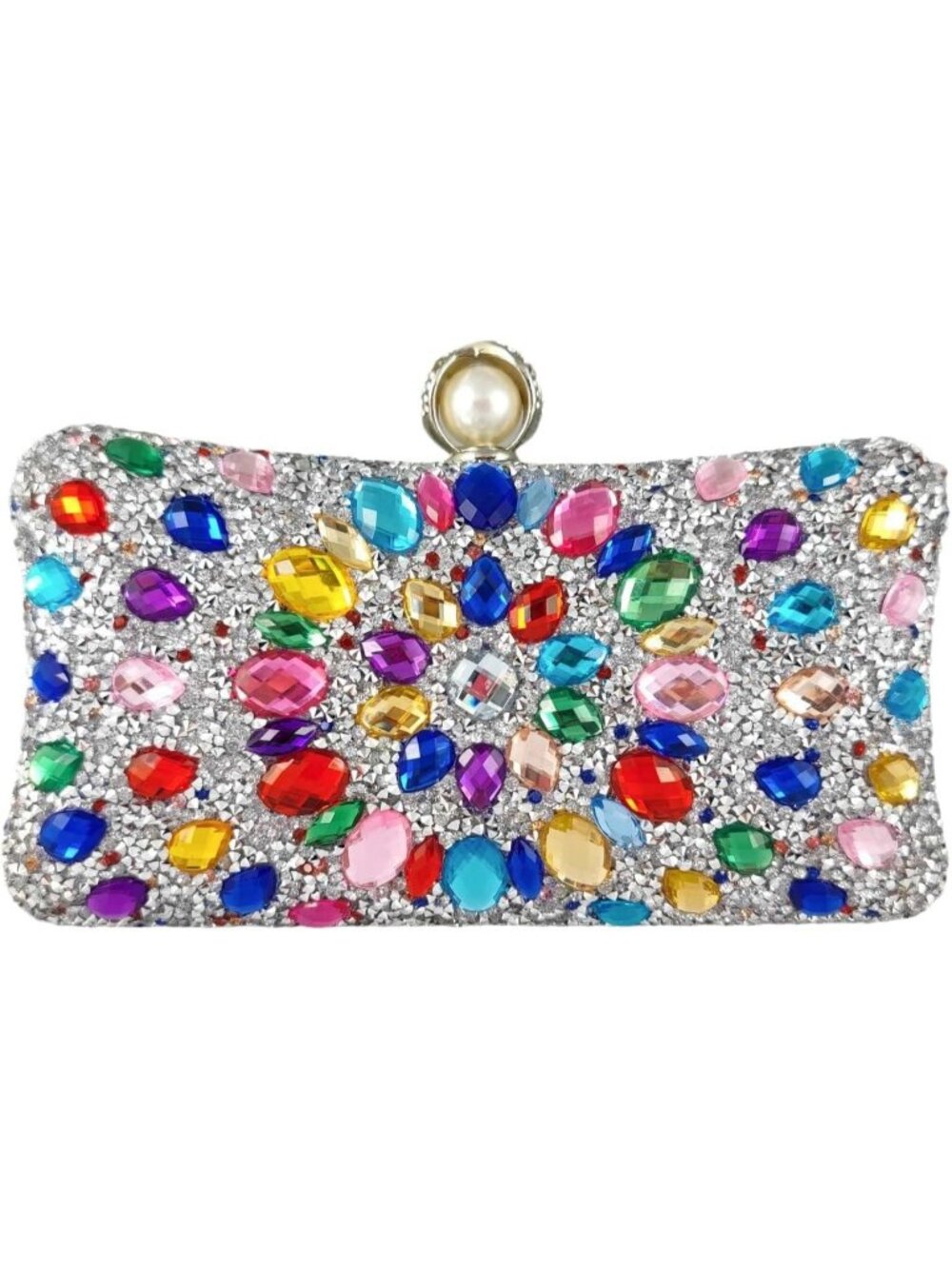 Women's Silver Pearl Rhinestone Clutch Evening Bag Wedding Crystal Handbag